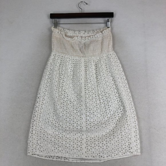 Moda International Women's Size Medium White Eyelet Strapless Cotton Mini Dress - Picture 9 of 9